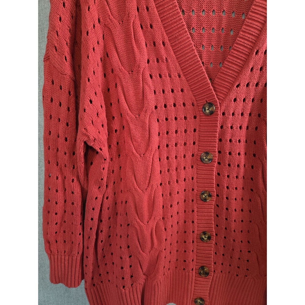 Torrid 3X Cable Crochet Knit Boyfriend Cardigan Sweater Burnt Orange Autumn Y2K - Picture 3 of 9